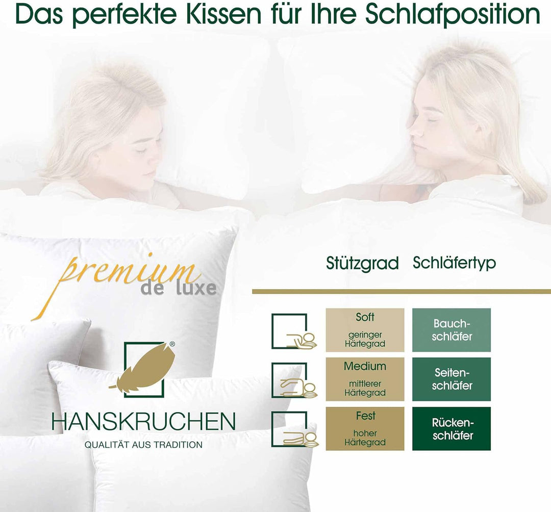 HANSKRUCHEN® Premium de Luxe Daunenkissen 80x80 cm - Made in Germany Daunen Kopfkissen aus 100% Baum