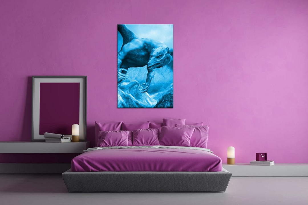 deyoli gigantischer Drache Format: 80x60 Effekt: Monocrome Blau als Leinwand, Motiv fertig gerahmt a