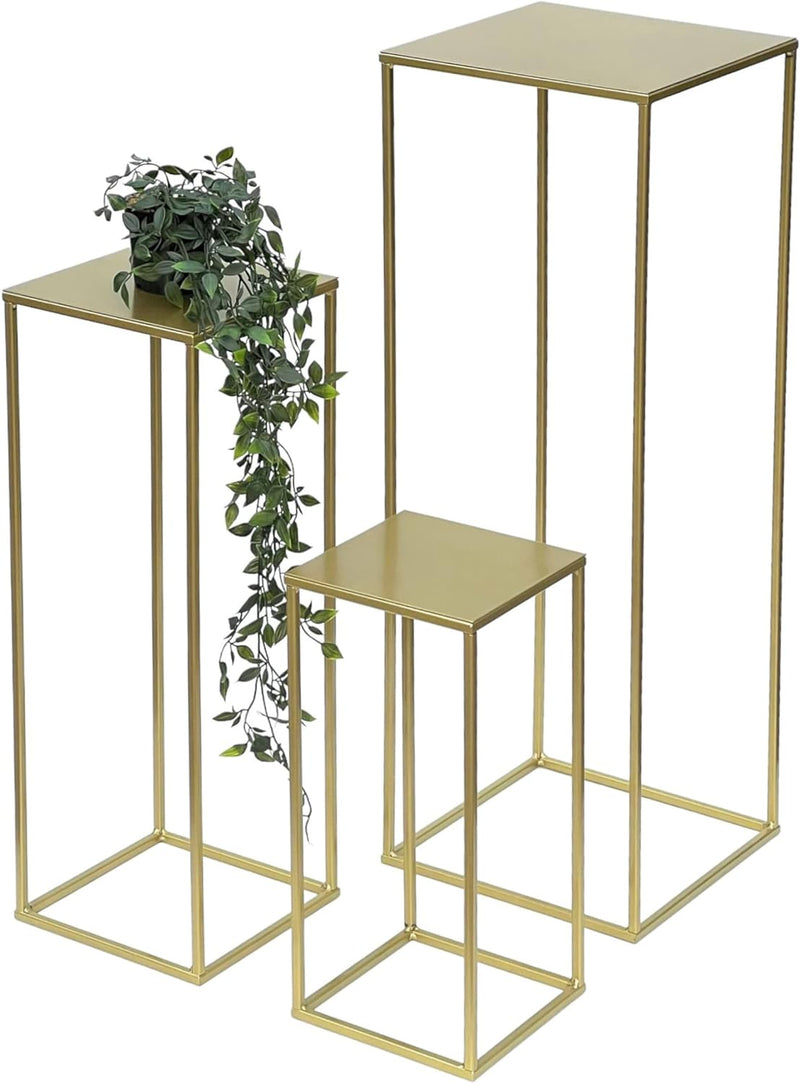 DanDiBo Blumenhocker Metall Gold Eckig 3er Set Blumenständer Beistelltisch 96406 Blumensäule Modern