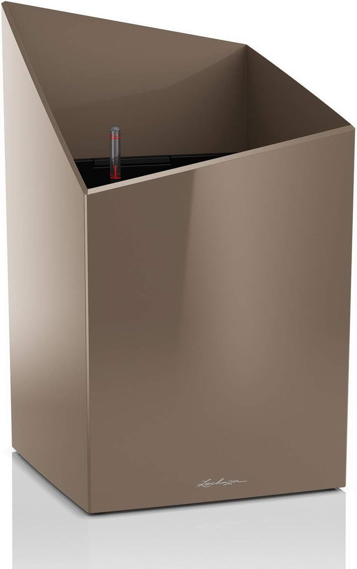 LECHUZA CURSIVO Premium 30 hochwertiges Pflanzgefäss mit Erd-Bewässerungs-System, taupe hochglanz, 3