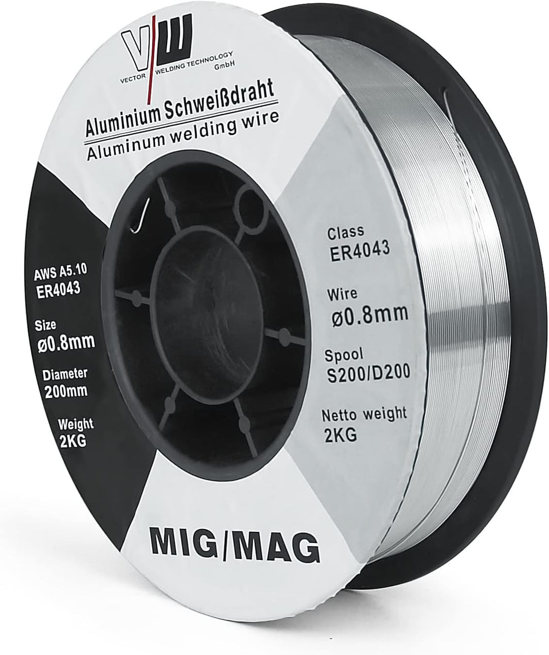 MIG MAG Schweissdraht ER4043 - Aluminium - Drahtrolle D200/S200-2kg - 0.8mm Durchmesser - VECTOR WEL