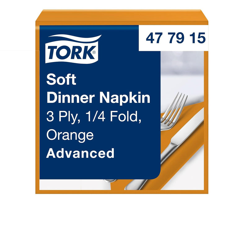 Tork Soft Dinnerservietten Orange, 1/4‑Falz, 3‑lagig, 40 cm × 39 cm, 12 × 100 Servietten, 477915