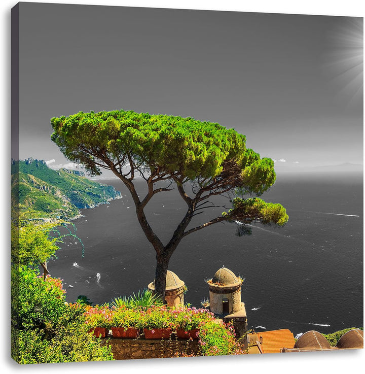 Pixxprint Baum am Mittelmeer als Leinwandbild/Grösse: 70x70 cm/Wandbild/Kunstdruck/fertig bespannt,