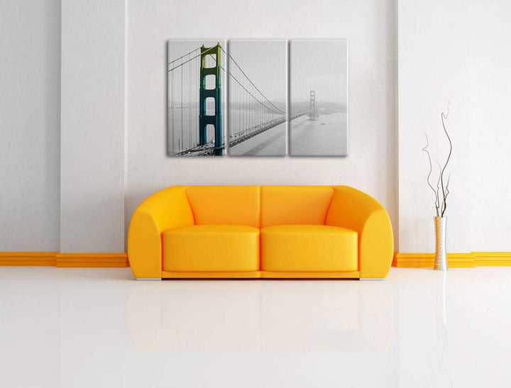 Golden Gate Bridge in Regenbogenoptik schwarz/weiss 3-Teiler Leinwandbild 120x80 Bild auf Leinwand,