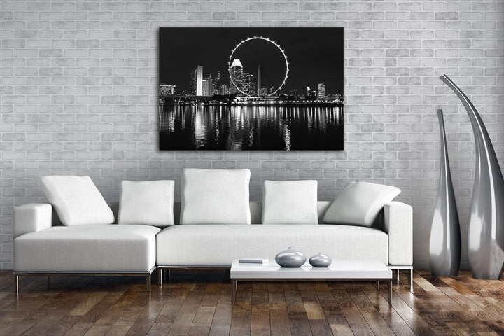 deyoli Riesenrad in Singapur Effekt: Schwarz/Weiss im Format: 60x40 als Leinwandbild, Motiv fertig g