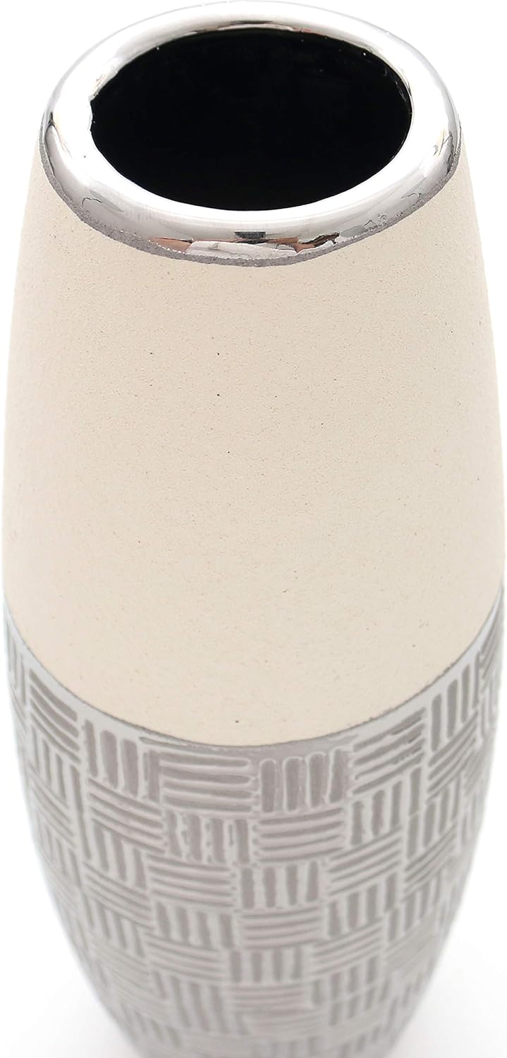 Dekohelden24 Edle Moderne Deko Designer Keramik Vase in Silber-rau weiss, ca. 13 x 12,5 x 37 cm 37 c