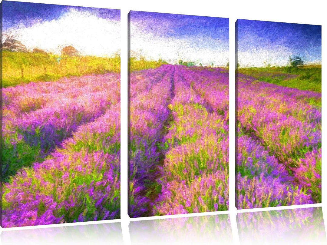 Pixxprint Lavendelfeld in Frankreich als Leinwandbild/Grösse: 3 Teilig (120x80) cm/Wandbild/Kunstdru