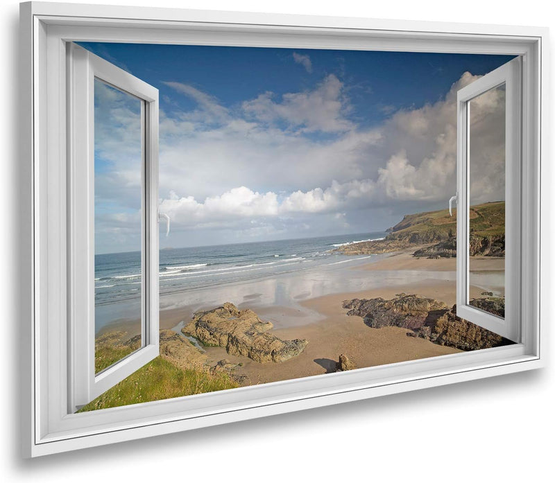 Bild auf Leinwand Fensterblick Atemberaubender Strand von Polzeath in Cornwall England im frühen Mor