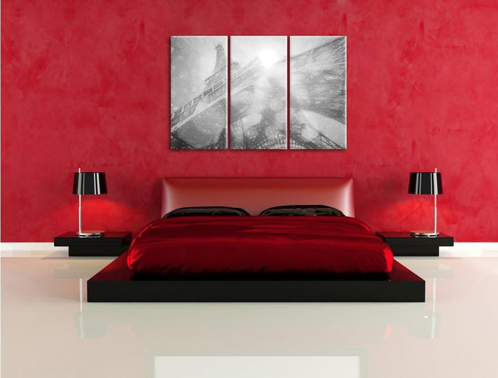 Pixxprint Eiffelturm im Sonnenschein als Leinwandbild/Grösse: 3 Teilig (120x80) cm/Wandbild/Kunstdru