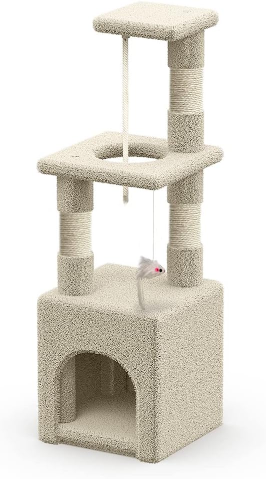 VOUNOT Kratzbaum Klein, Katzenbaum für Katzen, Stabil Katzenkratzbaum mit Plattform, Höhle, Sisal-St