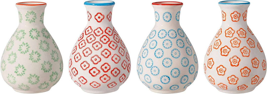 Bloomingville Vasen Emma Retro kleine ø 6,5 H 11 cm, blau rot orange grün, Keramik, 4er Set