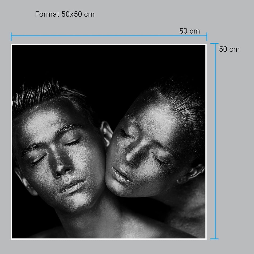 wandmotiv24 Poster als Wanddeko, Grösse 50x50cm, sinnliches Paar Foto, Models, Schwarz Weiss, Silber