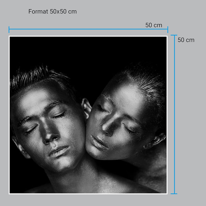 wandmotiv24 Poster als Wanddeko, Grösse 50x50cm, sinnliches Paar Foto, Models, Schwarz Weiss, Silber