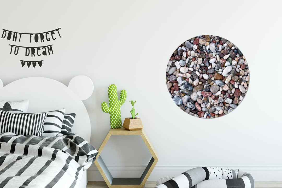 MuchoWow Wandbild Rund Wanddeko Deko Wohnzimmer Bilder 60x60 cm Naturstein - Schotter - Steine, 60x6