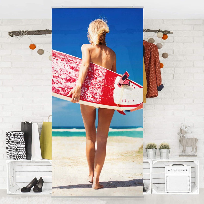 Bilderwelten Raumteiler Surfergirl 250x120cm inkl. transparenter Halterung 250x120cm incl. transpare