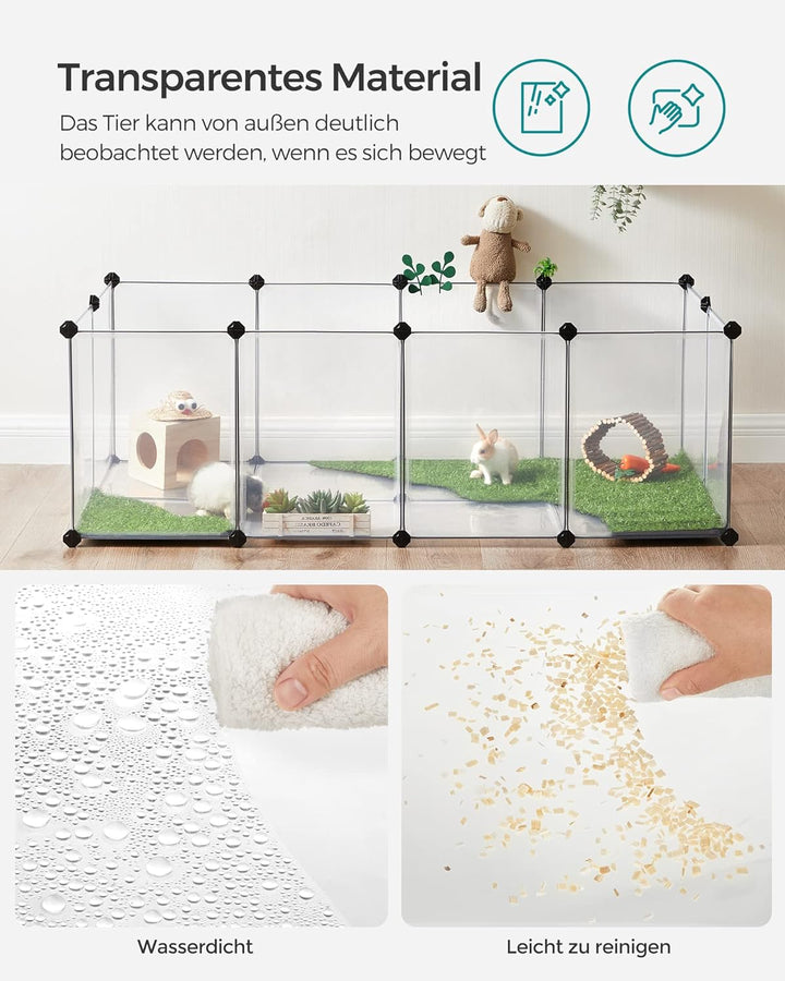 SONGMICS Freigehege mit Bodenplatten, Laufstall, Meerschweinchen Gehege, aus Kunststoff, Gehege für