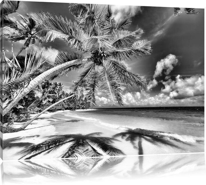 Monocrome, Palmenstrand, Format: 100x70 auf Leinwand, XXL riesige Bilder fertig gerahmt mit Keilrahm