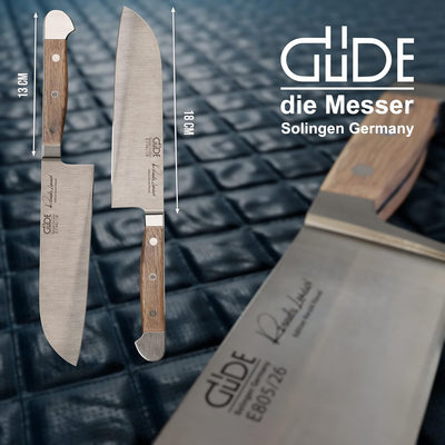 GÜDE Solingen - Santoku Messer geschmiedet, 18 cm, Fasseichenholz, ALPHA FASSEICHE, Doppelkropf, Han