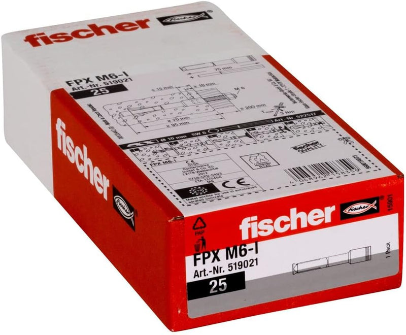 fischer Porenbetonanker FPX M6 I, verzinkte Stahlanker (25 Stk.) zur Befestigung von Geländern, Küch