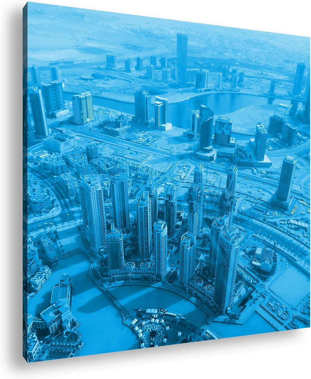 deyoli Skyline von Dubai Format: 70x70 Effekt: Monocrome Blau als Leinwandbild, Motiv fertig gerahmt