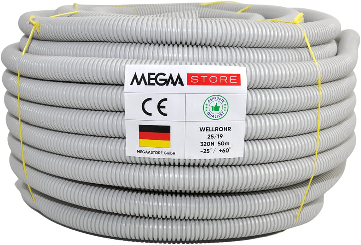 Megastore Flexibles Leerrohr Wellrohr 320N Grau Klassifizierung M16 M20 M25 M32 M40 M50 Kabelschutz