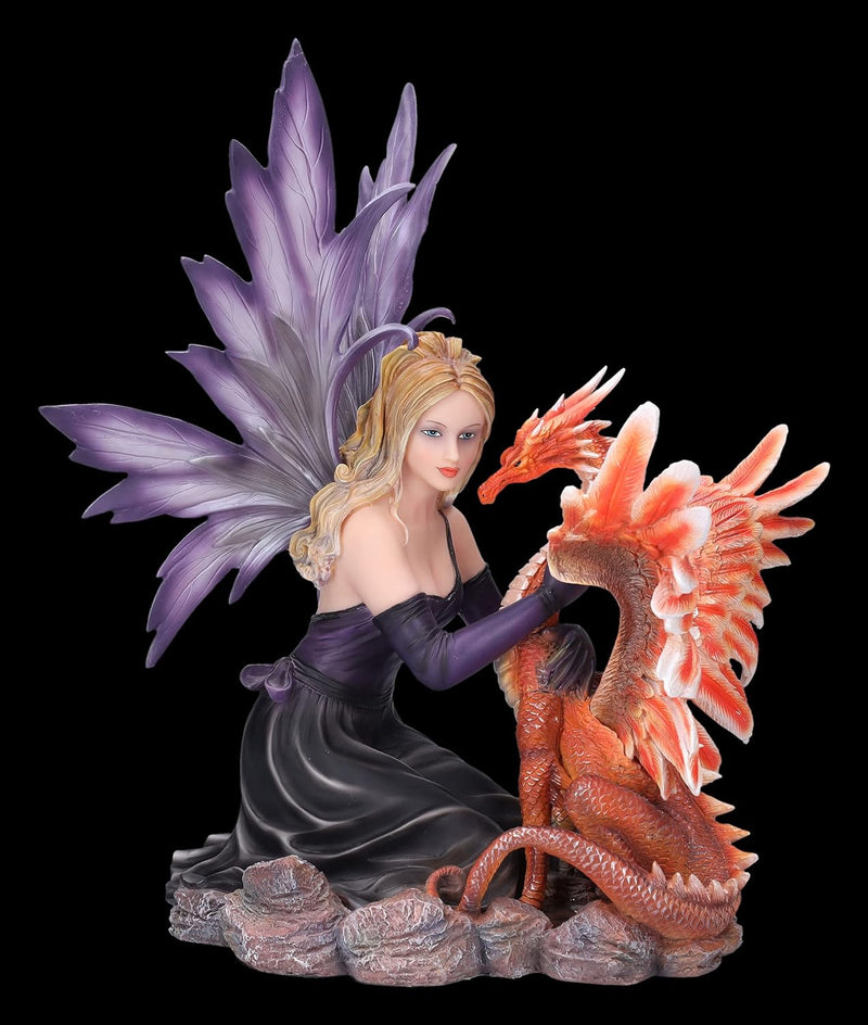 Elfenfigur mit Feuerdrache 41 cm | Deko Figur Elfe Drache Phönix