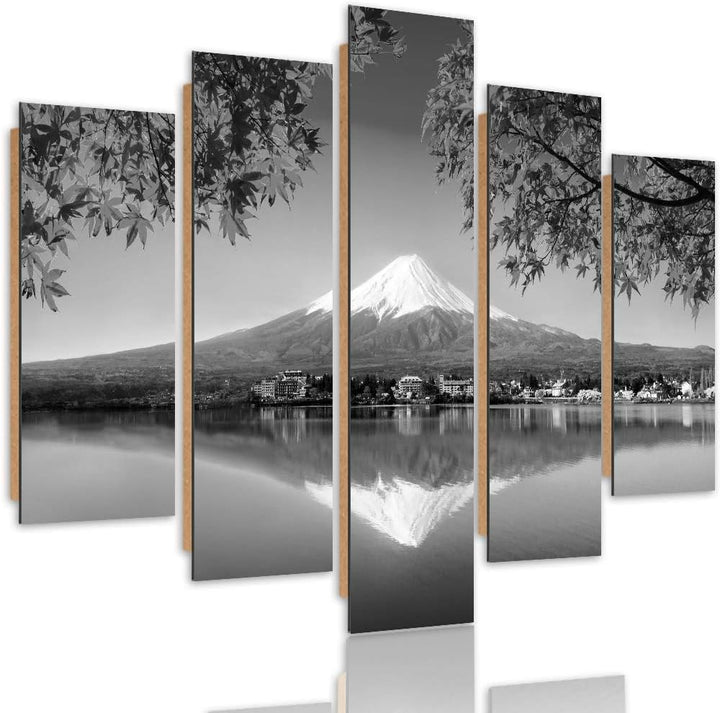 Wandbild Landschaft 200x100 cm Deco Panel 5 Teilig XXL Kunstdruck Berg See grau Deco panel XXL 200x1