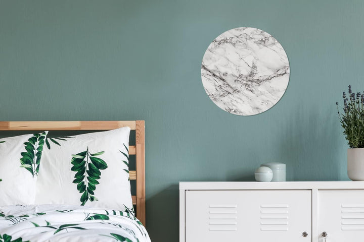 MuchoWow Wandbild Rund Wanddeko Deko Wohnzimmer Bilder 30x30 cm Marmor - Grau - Glitter, 30x30 cm