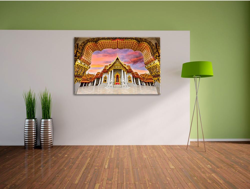 Marmortempel von Bangkok, Format: 100x70 auf Leinwand, XXL riesige Bilder fertig gerahmt mit Keilrah