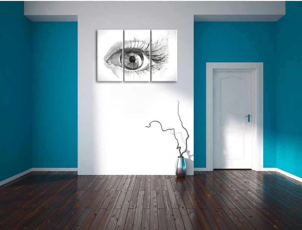 Pixxprint Grünes Auge Kohle Effekt 3-Teiler Leinwandbild 120x80 Bild auf Leinwand
