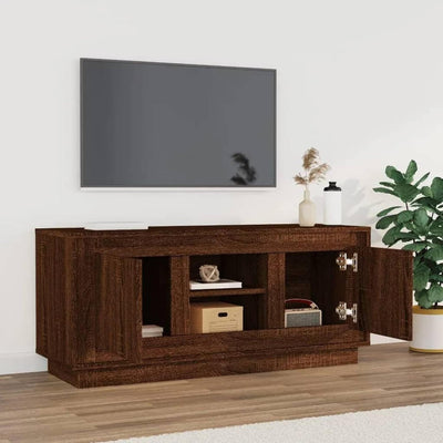 Tidyard TV Schrank mit 4 Fächern Lowboard Fernsehtisch Fernsehschrank TV Möbel Braune Eiche 102x35x4