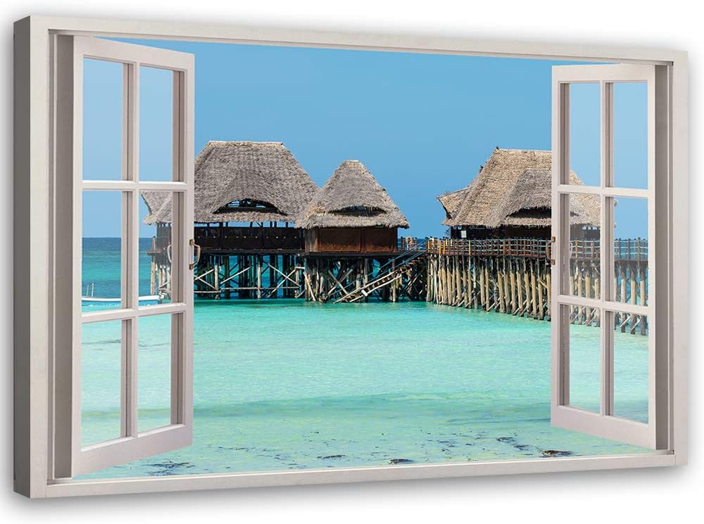 Feeby Viles - Leinwand Bilder - Fensterblick Natur- 120x80 cm- Deko Wohnzimmer - Wandbilder Schlafzi
