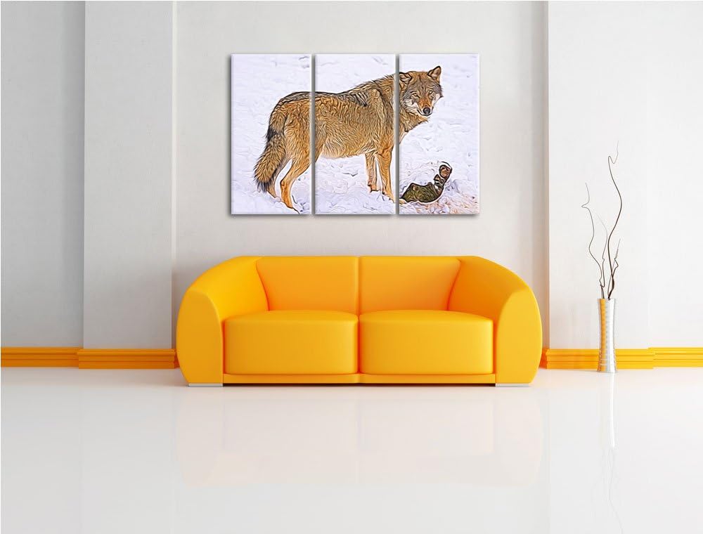 prächtiger Wolf im Schnee Spezial 3-Teiler Leinwandbild 120x80 Bild auf Leinwand, XXL riesige Bilder