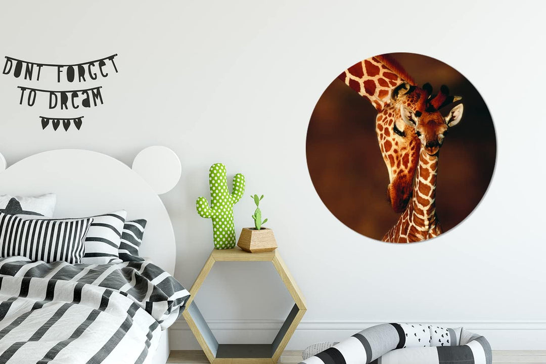 MuchoWow Wandbild Rund Wanddeko Deko Wohnzimmer Bilder 90x90 cm Giraffe - Kalb - Porträt, 90x90 cm