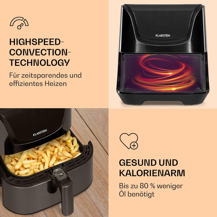 Klarstein Heissluftfritteuse, Sparsamer Airfryer, Fritteuse, Heissluft-Fritteuse für Knusprige Pomme