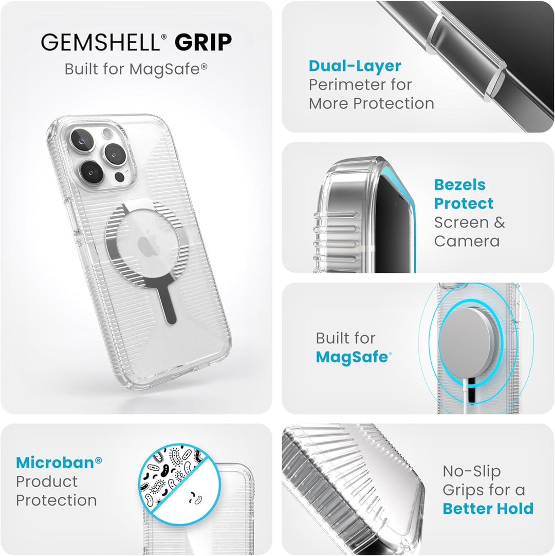 Speck Transparente Schutzhülle für iPhone 15 Pro Max – Schlank, gebaut für MagSafe, Fallschutzgriff
