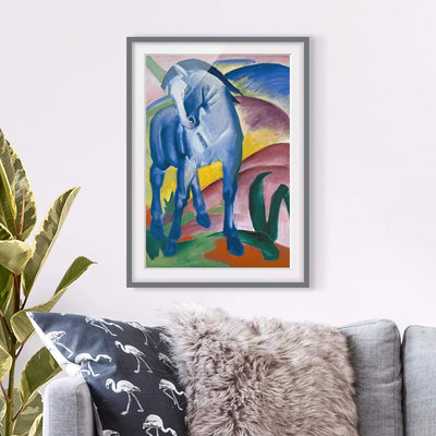 Bild mit Rahmen - Franz Marc - Blaues Pferd - Rahmenfarbe Grau, 70 x 50 cm 70cm x 50cm Grau, 70cm x