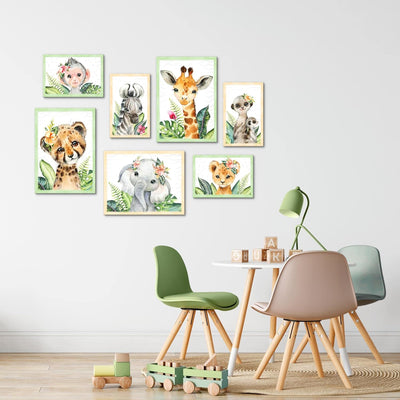 Novart Wandbilder Tiere Afrika - KOMPLETT AUFHÄNGFERTIG - Grau Kinderzimmer Mädchen Junge- 7 Moderne