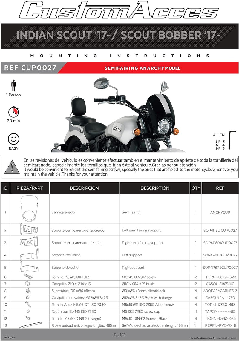 Customacces Verkleidungscheibe Modell Anarchy Schwarz Puig ref.21092N für Indian Scout 15&