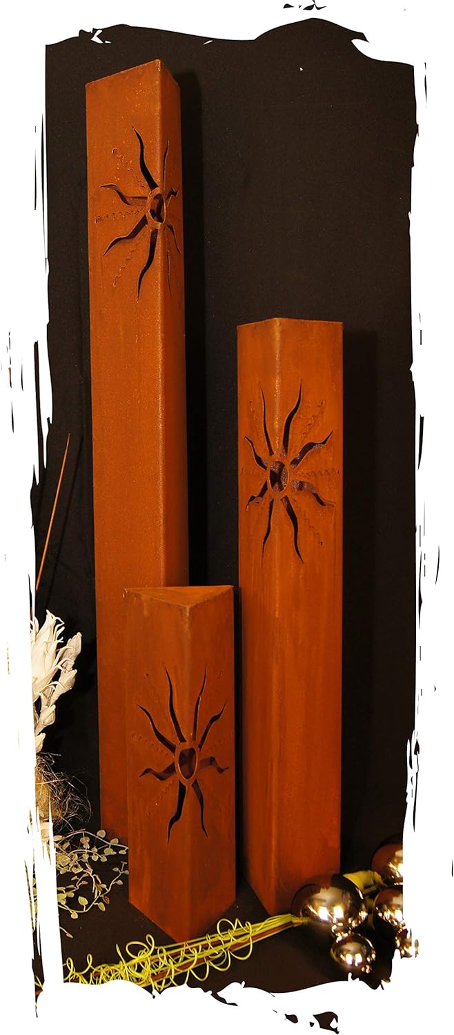 JH-Metalldesign Säulenset Sonne Edelrost Säule Set Rost Garten Dekoration Stele