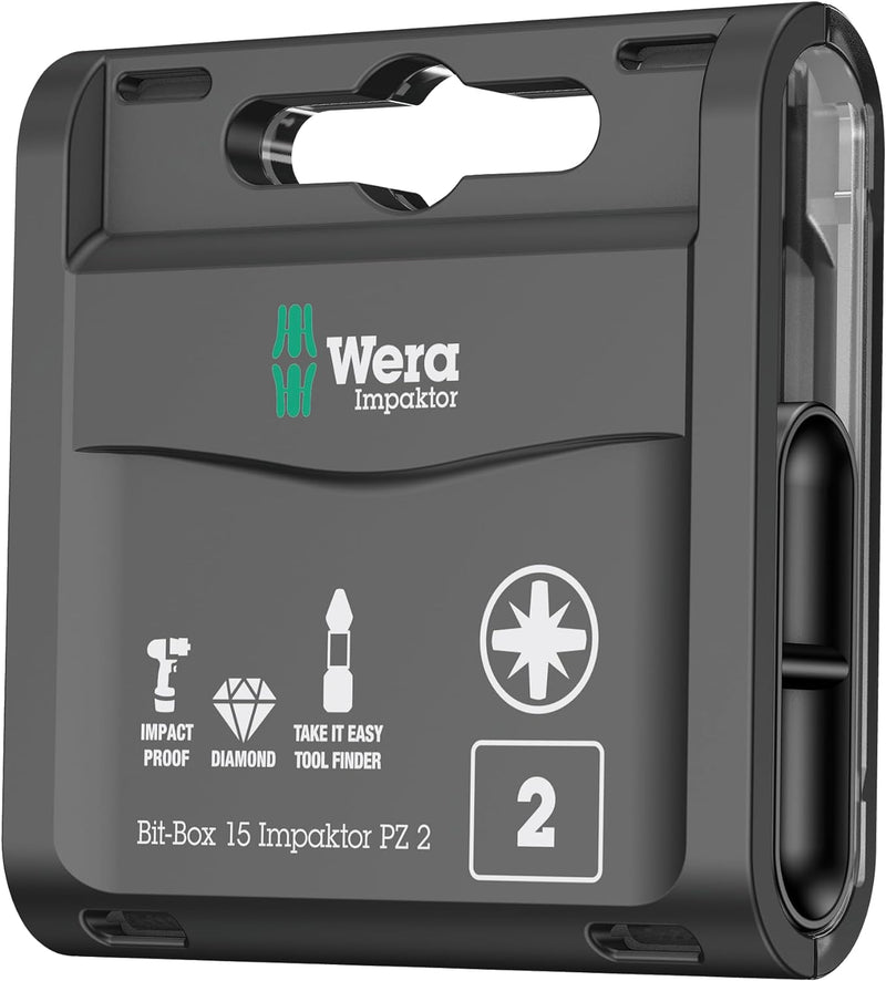 Wera 05057763001 Box 15 Impaktor PZ 2 Bit-Sortiment, Stück, 7.4 x 6.9 x 2 cm