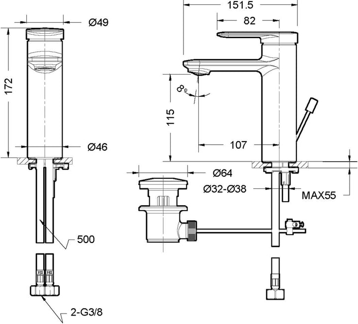 BRAVAT 3564012 Milano Waschtischarmatur, Chrom