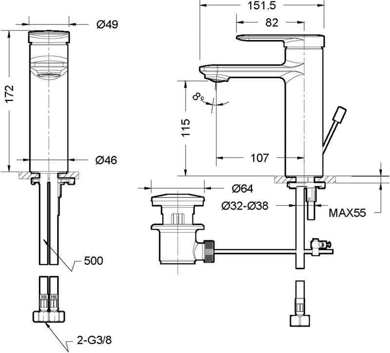 BRAVAT 3564012 Milano Waschtischarmatur, Chrom