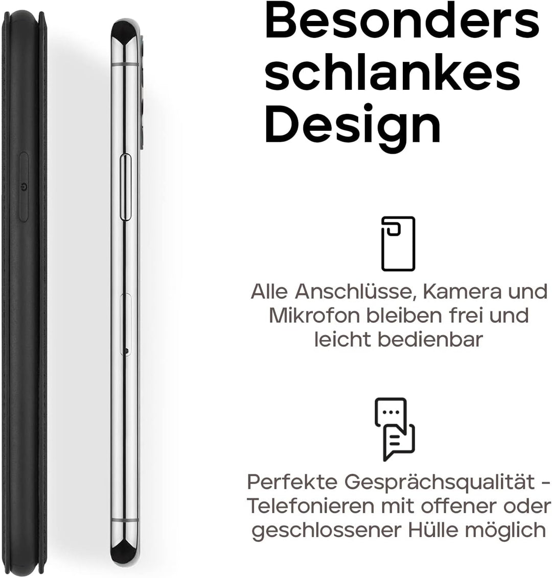 WIIUKA Echt Ledertasche - TRAVEL - Hülle für iPhone 11, mit Kartenfach, extra Dünn, Tasche Schwarz,