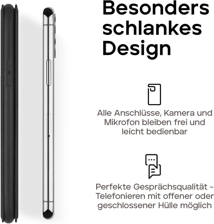 WIIUKA Echt Ledertasche - TRAVEL - Hülle für iPhone 11, mit Kartenfach, extra Dünn, Tasche Schwarz,