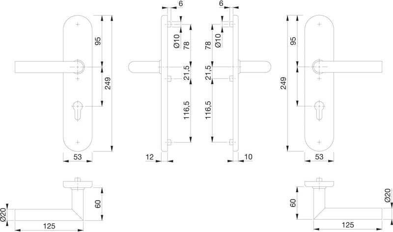 HOPPE 3661955 Sicherheits-Drückergarnitur Amsterdam-auf Langschild PZ72, Türstärke 42-47mm, ohne Ker