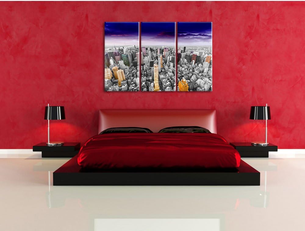 Pixxprint Skyline New York / 3-Teilig/Gesamtmass 120cm Leinwandbild bespannt auf Holzrahmen/Wandbild