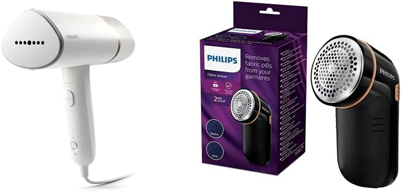 Philips Series 3000 Tragbarer Dampfglätter – 1000 W, weiss & GC026/80 Fusselentferner für alle Kleid