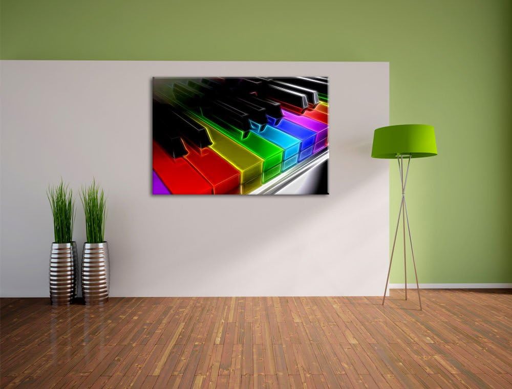 Piano Rainbow Colours, Bunte Klaviertasten Neon Lights Effekt, Format: 100x70 auf Leinwand, 100x70