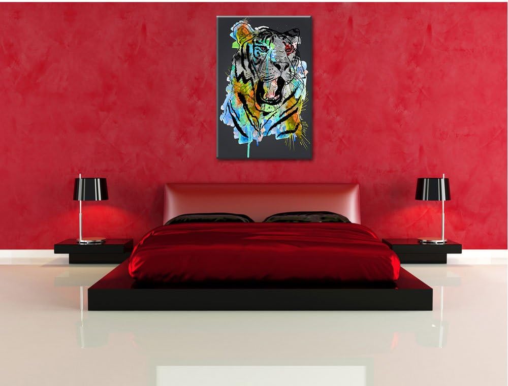 Pixxprint Roar Watercolor Black Bild auf Leinwand, XXL riesige Bilder fertig gerahmt mit Keilrahmen,